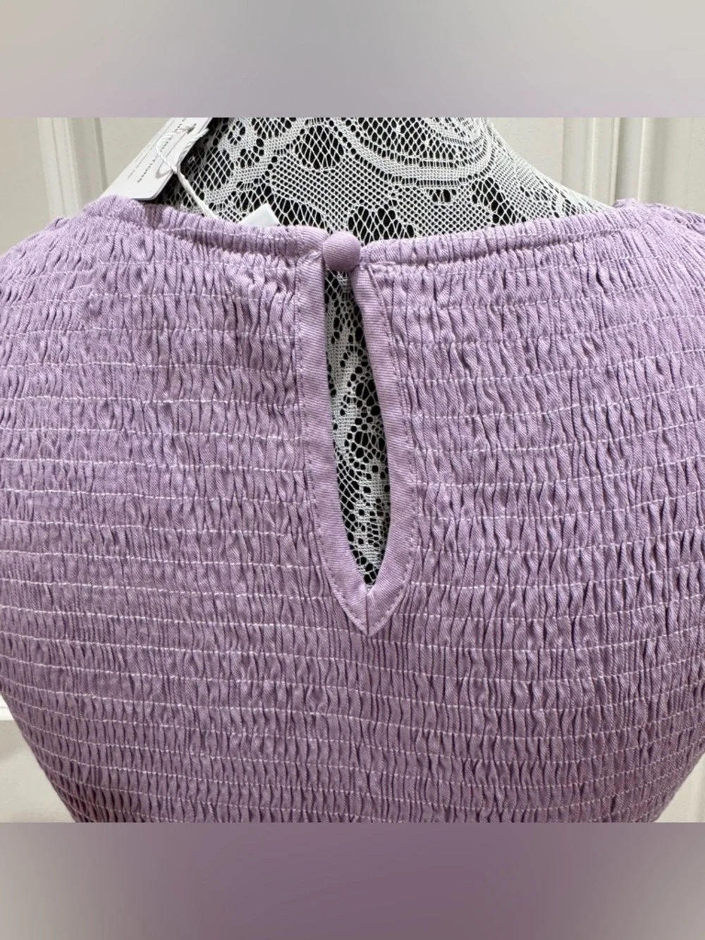 NEW Milkmaid Smocked Maxi Dress Size M Lavender Tiered Crochet Boho - Picture 5 of 10